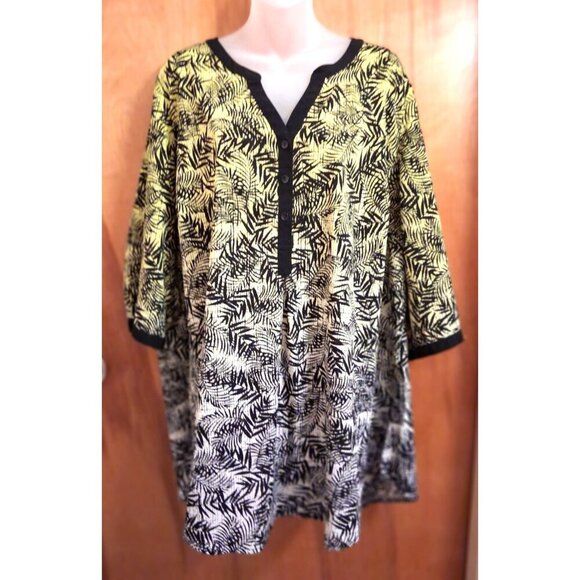 Catherines Womens 1X 18/20W Top Stretch Yellow Ombre Leaves Resort Vacation - Picture 1 of 4